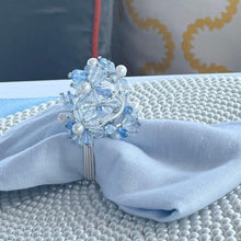 Load image into Gallery viewer, Blue Spring Flower Napkin Rings, Flower Napkin Rings, Handmade Napkin Rings, Beach Napkin Rings, Tropical Napkin Rings, Colourful Napkin Rings, Wedding Napkin Rings, Holiday Napkin Rings, Decorative Serviette Rings, Holiday Napkin Holders, Napkin Ring Buckles, Wedding Decorations, Decorations for Weddings, Dinner Table Rings, Dinner Table Decor, Banquet, Party, Wedding