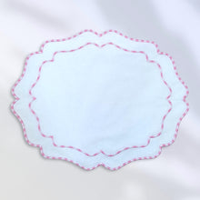 Load image into Gallery viewer, Pink embroidered linen placemats, Embroidered linen placemats, Pink embroidered placemats, Embroidered placemats, Spring placemats, Easter placemats, wedding placemats, Colorful placemats, Decorative placemats, Tea table mats, Table mats, Placemats
