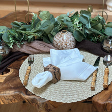 Load image into Gallery viewer, Burned Wooden Napkin Rings, Boho Napkin Rings, Bohemian Napkin Rings, Wedding Napkin Rings, Natural Napkin Holders, Fall Napkin Rings, Holiday Napkin Rings, Decorative Serviette Rings, Holiday Napkin Holders, Napkin Ring Buckles, Wedding Decorations, Decorations for Weddings, Dinner Table Rings, Dinner Table Decor, Halloween, Thanksgiving, Banquet, Party, Wedding