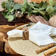 Load image into Gallery viewer, Burned Wooden Napkin Rings, Boho Napkin Rings, Bohemian Napkin Rings, Wedding Napkin Rings, Natural Napkin Holders, Fall Napkin Rings, Holiday Napkin Rings, Decorative Serviette Rings, Holiday Napkin Holders, Napkin Ring Buckles, Wedding Decorations, Decorations for Weddings, Dinner Table Rings, Dinner Table Decor, Halloween, Thanksgiving, Banquet, Party, Wedding