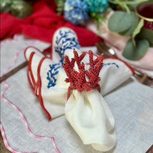Load image into Gallery viewer, Red Coral Napkin Rings, Beach Napkin Rings, Tropical Napkin Rings, Marine Napkin Rings, Red Coral Beaded Napkin Rings, Beaded Coral Napkin Rings, Handmade Napkin Rings, Handmade Beaded Napkin Rings, Red Handmade Napkin Rings