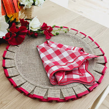 Load image into Gallery viewer, Burlap Placemats, Boho Placemats, Burlap Christmas Placemats, Jute Placemats, Luxury Table Linens, Fine Dining Placemats, Wedding Placemats, Special Occasion Placemats, Dinner Boho Placemats, Wedding Placemats, Party Placemats, Holiday Placemats