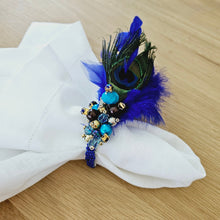 Load image into Gallery viewer, Masquerade Feather Napkin Rings, Feather Napkin Rings, Venetian Feather Napkin Rings, Peacock Feather Napkin Rings, Peacock Napkin Rings, Turquoise Napkin Rings, Wedding Napkin Rings, Baby Shower Napkin Rings,  Handmade Napkin Rings,Wedding Decoration, Tabletop Decor, Party Wedding Set, party, Ornament Table Setting, Napkin Rings Wholesale, Napkin Ring Buckles, napkin decor, Holiday Napkin Ring, Holiday Napkin Holder, Dinner Table Rings, Dinner Table Decor, Decorative Serviette Ring, colorful napkin rings