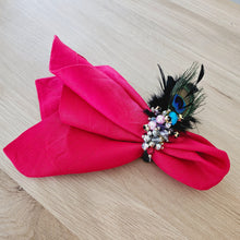 Load image into Gallery viewer, Masquerade Feather Napkin Rings, Feather Napkin Rings, Venetian Feather Napkin Rings, Peacock Feather Napkin Rings, Peacock Napkin Rings, Turquoise Napkin Rings, Wedding Napkin Rings, Baby Shower Napkin Rings,  Handmade Napkin Rings,Wedding Decoration, Tabletop Decor, Party Wedding Set, party, Ornament Table Setting, Napkin Rings Wholesale, Napkin Ring Buckles, napkin decor, Holiday Napkin Ring, Holiday Napkin Holder, Dinner Table Rings, Dinner Table Decor, Decorative Serviette Ring, colorful napkin rings