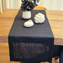 Load image into Gallery viewer, Black Linen Table Runner, Black Table Runner, Black Wedding Table Runner, Linen Table Runner, Black Rustic Table Runner, Farmhouse Table Runner, Dinner Table Runner, Handmade Table Runner, Wedding Table Runner, Valentine's Day Table Runner, Luxury linen Table Runner, Dining Table Runner, cloth Table Runner, Table Runner, Spring linen Table Runner, party Table Runner, Flax Table Runner