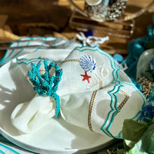 Load image into Gallery viewer, Wedding Decoration, turquoise coral napkin rings, tropical table decor, tropical napkin rings, Tabletop Decor, Party Wedding Set, party, Ornament Table Setting, Napkin Rings Wholesale, Napkin Ring Buckles, napkin decor, Holiday Napkin Ring, Holiday Napkin Holder, Dinner Table Rings, Dinner Table Decor, Decorative Serviette Ring, Decoration for Wedding, coral napkin rings, coral, colorful napkin rings, beach table decor, beach set up, beach napkin rings, beach decoration, nautical napkin rings, coastal decor