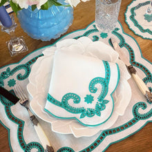 Load image into Gallery viewer, Turquoise Embroidered Linen Napkins