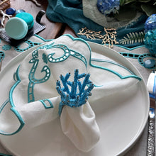 Load image into Gallery viewer, Wedding Decoration, blue coral napkin rings, tropical table decor, tropical napkin rings, Tabletop Decor, Party Wedding Set, party, Ornament Table Setting, Napkin Rings Wholesale, Napkin Ring Buckles, napkin decor, Holiday Napkin Ring, Holiday Napkin Holder, Dinner Table Rings, Dinner Table Decor, Decorative Serviette Ring, Decoration for Wedding, coral napkin rings, coral, colorful napkin rings, beach table decor, beach set up, beach napkin rings, beach decoration, nautical napkin rings, coastal decor