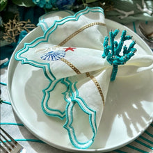 Load image into Gallery viewer, Wedding Decoration, turquoise coral napkin rings, tropical table decor, tropical napkin rings, Tabletop Decor, Party Wedding Set, party, Ornament Table Setting, Napkin Rings Wholesale, Napkin Ring Buckles, napkin decor, Holiday Napkin Ring, Holiday Napkin Holder, Dinner Table Rings, Dinner Table Decor, Decorative Serviette Ring, Decoration for Wedding, coral napkin rings, coral, colorful napkin rings, beach table decor, beach set up, beach napkin rings, beach decoration, nautical napkin rings, coastal decor
