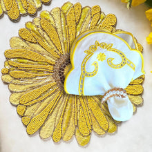 Load image into Gallery viewer, Floral Yellow Beaded Placemats, Yellow Daisy Beaded Placemats, Daisy Placemats, Spring Placemats, Yellow Placemats, Beaded Placemats, Handmade Placemats, Spring Theme, Spring Table Mats, Kim Seybert , Kim Seybert placemats, dining table mats, table setting, table decor