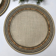 Load image into Gallery viewer, Gold Beaded Placemats on Burlap