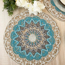 Load image into Gallery viewer, Light Blue Burlap Beaded Placemats