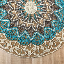 Load image into Gallery viewer, Light Blue Burlap Beaded Placemats