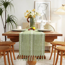 Load image into Gallery viewer, Sage Green Rustic Table Runner, Hemstitched Table Runner, Farmhouse Table Runner