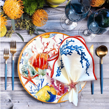 Load image into Gallery viewer, Blue Coral Embroidered Linen Napkins