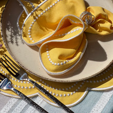 Load image into Gallery viewer, Yellow embroidered napkins, Spring Napkins, Yellow Napkins, Spring table linens, Embroidered floral napkins, Seasonal table decor, Yellow spring napkins, Elegant embroidered napkins, Floral spring napkins, Spring-inspired home decor, Embroidery detailing for napkins, Seasonal dining accessories, Handmade spring napkins, Bright embroidered table linens, Unique spring table settings, Embroidered fabric napkins, Yellow blossom table decor, Springtime dining essentials, spring tabletop accessories