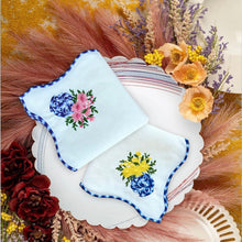 Load image into Gallery viewer, Yellow Flowers Embroidered Linen Napkins, Yellow Flowers Napkins, Yellow Flowers Embroidery, Spring Napkins, Linen Napkins, Dinner Napkins, Wedding Napkins, Party Napkins, Holiday Napkins, Premium linen napkins, Luxury table linens, Sustainable dining essentials, Elegant table decor, High-quality linen napkins, Customizable napkin sets, Wedding linen napkins, Fine dining linen napkins, Everyday use linen napkins, Special occasion napkins