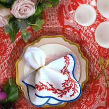 Load image into Gallery viewer, Red Coral Embroidered Linen Napkins
