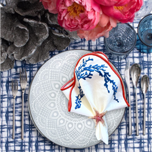 Load image into Gallery viewer, Blue Coral Embroidered Linen Napkins