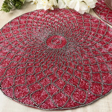Load image into Gallery viewer, Red & Grey Beaded Placemats