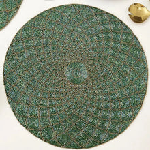 Load image into Gallery viewer, 
Green Beaded Placemats, Spring Placemats, Floral Placemats, Beaded Placemats, Handmade Placemats, Colorful Beaded Placemats, Colorful Placemats,  Spring Theme, Spring Table Mats, Kim Seybert, Kim Seybert placemats, Kim Seybert beaded placemats, Kim Seybert table decoration, Kim Seybert table escape, dining table mats, table setting, table decor
