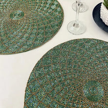 Load image into Gallery viewer, 
Green Beaded Placemats, Spring Placemats, Floral Placemats, Beaded Placemats, Handmade Placemats, Colorful Beaded Placemats, Colorful Placemats,  Spring Theme, Spring Table Mats, Kim Seybert, Kim Seybert placemats, Kim Seybert beaded placemats, Kim Seybert table decoration, Kim Seybert table escape, dining table mats, table setting, table decor