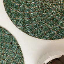 Load image into Gallery viewer, 
Green Beaded Placemats, Spring Placemats, Floral Placemats, Beaded Placemats, Handmade Placemats, Colorful Beaded Placemats, Colorful Placemats,  Spring Theme, Spring Table Mats, Kim Seybert, Kim Seybert placemats, Kim Seybert beaded placemats, Kim Seybert table decoration, Kim Seybert table escape, dining table mats, table setting, table decor