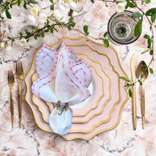 Load image into Gallery viewer, Pink embroidered napkins, Spring Napkins, Pink Napkins, Spring table linens, Seasonal table decor, Pink spring napkins, Linen Napkins, Dinner Napkins, Wedding Napkins, Party Napkins, Holiday Napkins, Premium linen napkins, Handmade spring napkins, Bright embroidered table linens, Elegant embroidered napkins, Floral spring napkins