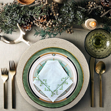 Load image into Gallery viewer, Green Leaves Embroidered Linen Napkins, Green Leaves Napkins, Linen Napkins, Dinner Napkins, Wedding Napkins, Party Napkins, Holiday Napkins, Christmas Linen Napkins, Luxury Table Linens, Premium Linen Napkins, Fine Dining Linen Napkins, Dining Linen Napkins, Wedding Linen Napkins, Special Occasion Napkins, Everyday Use Linen Napkins,High-quality linen napkins, Sustainable dining essentials, Elegant table decor