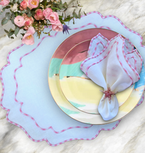 Load image into Gallery viewer, Pink embroidered linen placemats, Embroidered linen placemats, Pink embroidered placemats, Embroidered placemats, Spring placemats, Easter placemats, wedding placemats, Colorful placemats, Decorative placemats, Tea table mats, Table mats, Placemats
