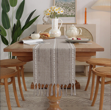 Load image into Gallery viewer, Beige Rustic Table Runner, Hemstitched Table Runner, Farmhouse Table Runner