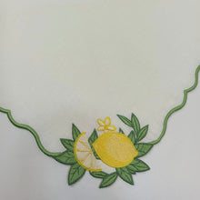 Load image into Gallery viewer, Lemon linen placemats, Lemon embroidered linen placemats, Capri placemats, Sicilian lemons placemats, Easter placemats, Wedding placemats, Handmade Placemats, Embroidered linen placemats, Embroidered placemats, Colorful placemats, Decorative placemats, Tea table mats, Table mats, Placemats