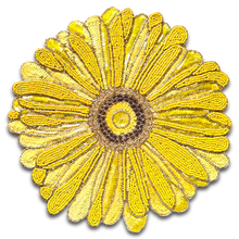 Load image into Gallery viewer, Floral Yellow Beaded Placemats, Yellow Daisy Beaded Placemats, Daisy Placemats, Spring Placemats, Yellow Placemats, Beaded Placemats, Handmade Placemats, Spring Theme, Spring Table Mats, Kim Seybert , Kim Seybert placemats, dining table mats, table setting, table decor