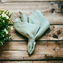 Load image into Gallery viewer, Sage Green Linen Napkins, Sage Green Napkins, Green Wedding Napkins, Linen Napkins, Dinner Napkins, Handmade Napkins, Wedding Napkins, Valentine&#39;s Day napkins, Luxury linen napkins, Dining napkins, cloth napkins, Napkins, Napkins Set, Table Napkins, Spring linen napkins, party napkins, Flax napkins
