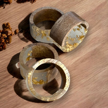 Load image into Gallery viewer, Wood &amp; Acrylic Napkin Rings, Boho Napkin Rings, Bohemian Napkin Rings, Wedding Napkin Rings, Natural Napkin Holders, Fall Napkin Rings, Holiday Napkin Rings, Decorative Serviette Rings, Holiday Napkin Holders, Napkin Ring Buckles, Wedding Decorations, Decorations for Weddings, Dinner Table Rings, Dinner Table Decor, Halloween, Thanksgiving, Banquet, Party, Wedding
