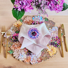 Load image into Gallery viewer, Floral Beaded Placemats, Colorful Flower Beaded Placemats, Colorful Placemats, Spring Placemats, Floral Placemats, Beaded Placemats, Handmade Placemats, Spring Theme, Spring Table Mats, Kim Seybert , Kim Seybert placemats, dining table mats, table setting, table decor
