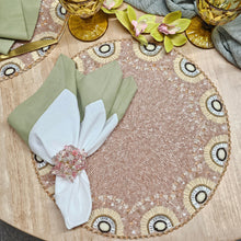 Load image into Gallery viewer, Blush Beaded Placemats, Pink Blush Beaded Placemats, Pink Placemats, Spring Placemats, elegant Placemats, Beaded Placemats, Handmade Placemats, Spring Theme, Spring Table Mats, Kim Seybert , Kim Seybert placemats, dining table mats, table setting, table decor
