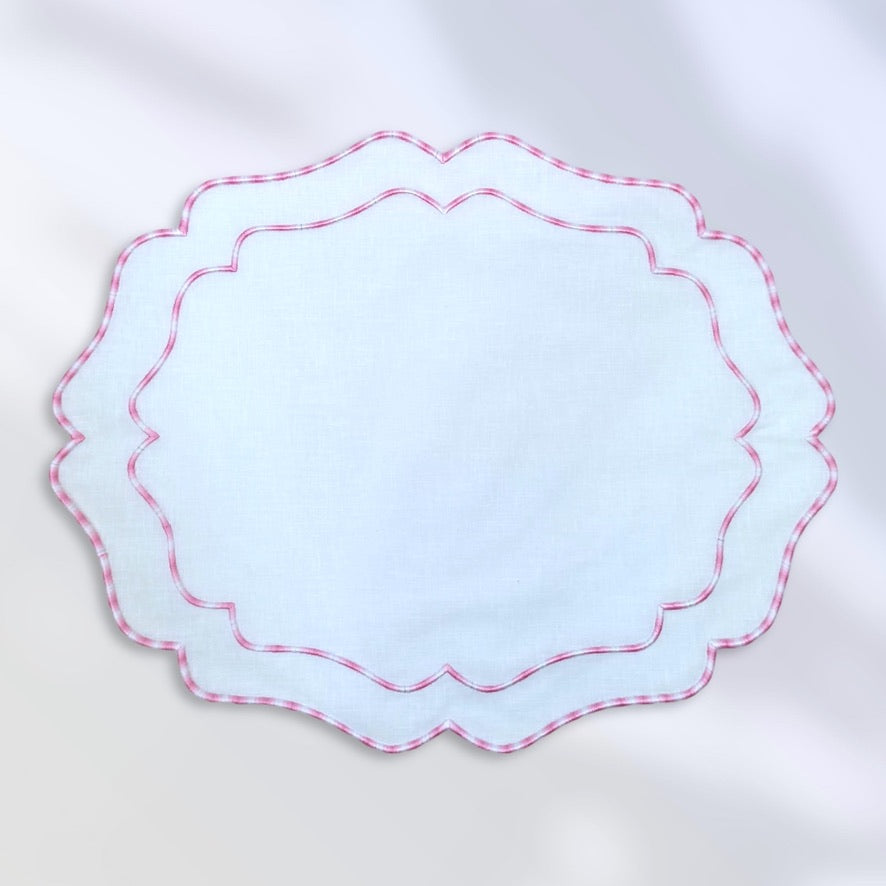 Pink embroidered linen placemats, Embroidered linen placemats, Pink embroidered placemats, Embroidered placemats, Spring placemats, Easter placemats, wedding placemats, Colorful placemats, Decorative placemats, Tea table mats, Table mats, Placemats