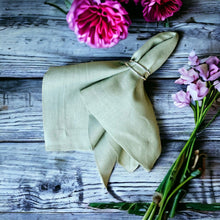 Load image into Gallery viewer, Sage Green Linen Napkins, Sage Green Napkins, Green Wedding Napkins, Linen Napkins, Dinner Napkins, Handmade Napkins, Wedding Napkins, Valentine&#39;s Day napkins, Luxury linen napkins, Dining napkins, cloth napkins, Napkins, Napkins Set, Table Napkins, Spring linen napkins, party napkins, Flax napkins
