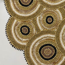 Load image into Gallery viewer, Sea Urchin Beaded Placemats, Coastal Beaded Placemats, Tropical Placemats, Coastal Placemats, Beaded Placemats, Handmade Placemats, Gold and Black Placemats, Gold and Black Coastal Theme, Costal Table Mats, Kim Seybert , Kim seybert placemats, dining table mats, table setting, table decor
