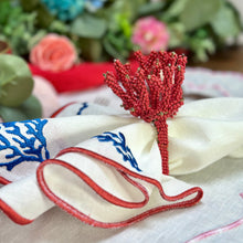 Load image into Gallery viewer, Red Coral Napkin Rings, Beach Napkin Rings, Tropical Napkin Rings, Marine Napkin Rings, Red Coral Beaded Napkin Rings, Beaded Coral Napkin Rings, Handmade Napkin Rings, Handmade Beaded Napkin Rings, Red Handmade Napkin Rings
