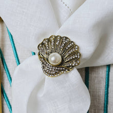 Load image into Gallery viewer, Scallop Shell Napkin Rings, Shell Napkin Rings, Scallop Napkin Holder, Nautical Napkin Rings, Wedding Napkin Rings, Beach Napkin rings, Tropical napkin rings, Holiday Napkin Rings, Decorative Serviette Rings, Holiday Napkin Holders, Napkin Ring Buckles, Wedding Decorations, Decorations for Weddings, Dinner Table Rings, Dinner Table Decor, Banquet, Party, Wedding, Kim Seybert, Kim Seybert napkin rings, Kim Seybert beaded napkin rings, Kim Seybert table decoration, Kim Seybert table escape
