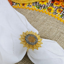 Load image into Gallery viewer, Sunflower Napkin Rings, Rustic Napkin Rings, Countryside Napkin Rings, Boho Napkin rings, Farm napkin rings, SUnflower Napkin Holder,  Wedding Napkin Rings,  Holiday Napkin Rings, Easter Napkin Rings, Decorative Serviette Rings, Holiday Napkin Holders, Napkin Ring Buckles, Wedding Decorations
