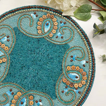 Load image into Gallery viewer, Taj Mahal Beaded Placemats, Indian Table Decor Theme, Boho Placemats, Indian Beaded Placemats, Indian Cultural Placemats, Blue Placemats, Beaded Placemats, Handmade Placemats, Indian Theme Table Mats, Kim Seybert , Kim Seybert placemats, dining table mats, table setting, table decor
