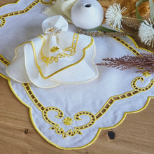 Load image into Gallery viewer, Yellow embroidered linen placemats, Embroidered linen placemats, Yellow embroidered placemats, Embroidered placemats, Spring placemats, Easter placemats, Wedding placemats, Handmade placemats, Colorful placemats, Decorative placemats, Table mats, Placemats
