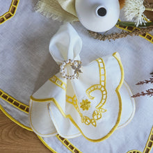 Load image into Gallery viewer, Yellow embroidered linen napkins, Embroidered linen napkins, Yellow embroidered napkins, Embroidered napkins, Spring napkins, Easter napkins, Wedding napkins, Handmade napkins, Colorful napkins, Decorative napkins, Table napkins, dinner napkins, Napkins
