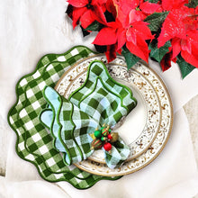 Load image into Gallery viewer, Green Gingham Embroidered Napkins, Green Napkins, Christmas Napkins, Dinner Napkins, Wedding Napkins, Party Napkins, Holiday Napkins, Luxury Table Linens, Premium Linen Napkins, Fine Dining Linen Napkins, Dining Linen Napkins, Wedding Linen Napkins, Special Occasion Napkins, Everyday Use Linen Napkins,High-quality linen napkins, Sustainable dining essentials, Elegant table decor, Linen Napkins
