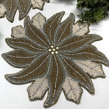 Load image into Gallery viewer, Christmas Floral Silver Poinsettia Beaded Placemats (Set of 2)
