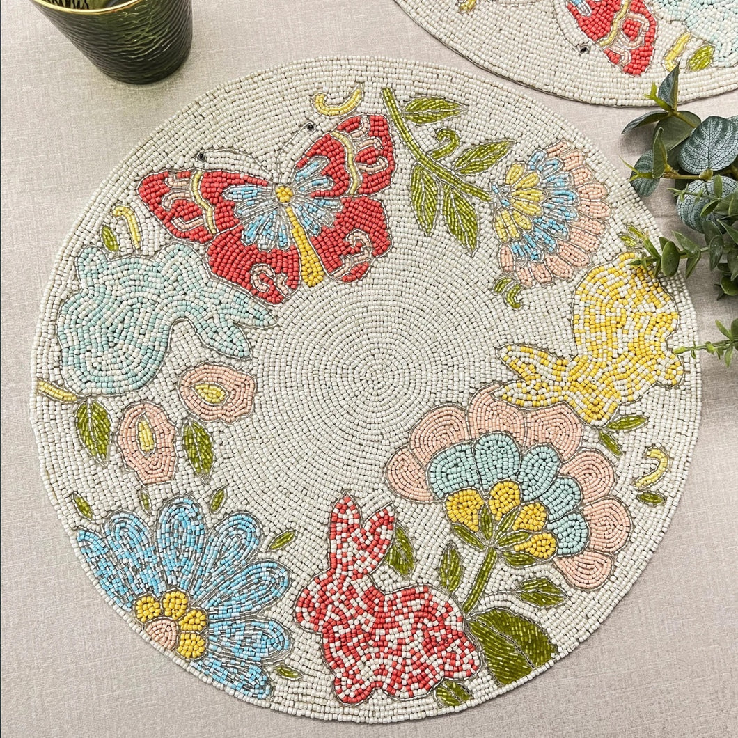 Easter Bunny and Butterfly Beaded Placemats (Set of 2)
