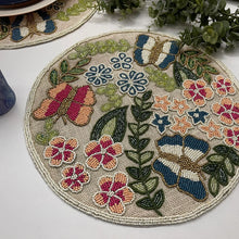 Load image into Gallery viewer, Spring Floral Butterfly Beaded Placemats on Burlap (Set of 2)
